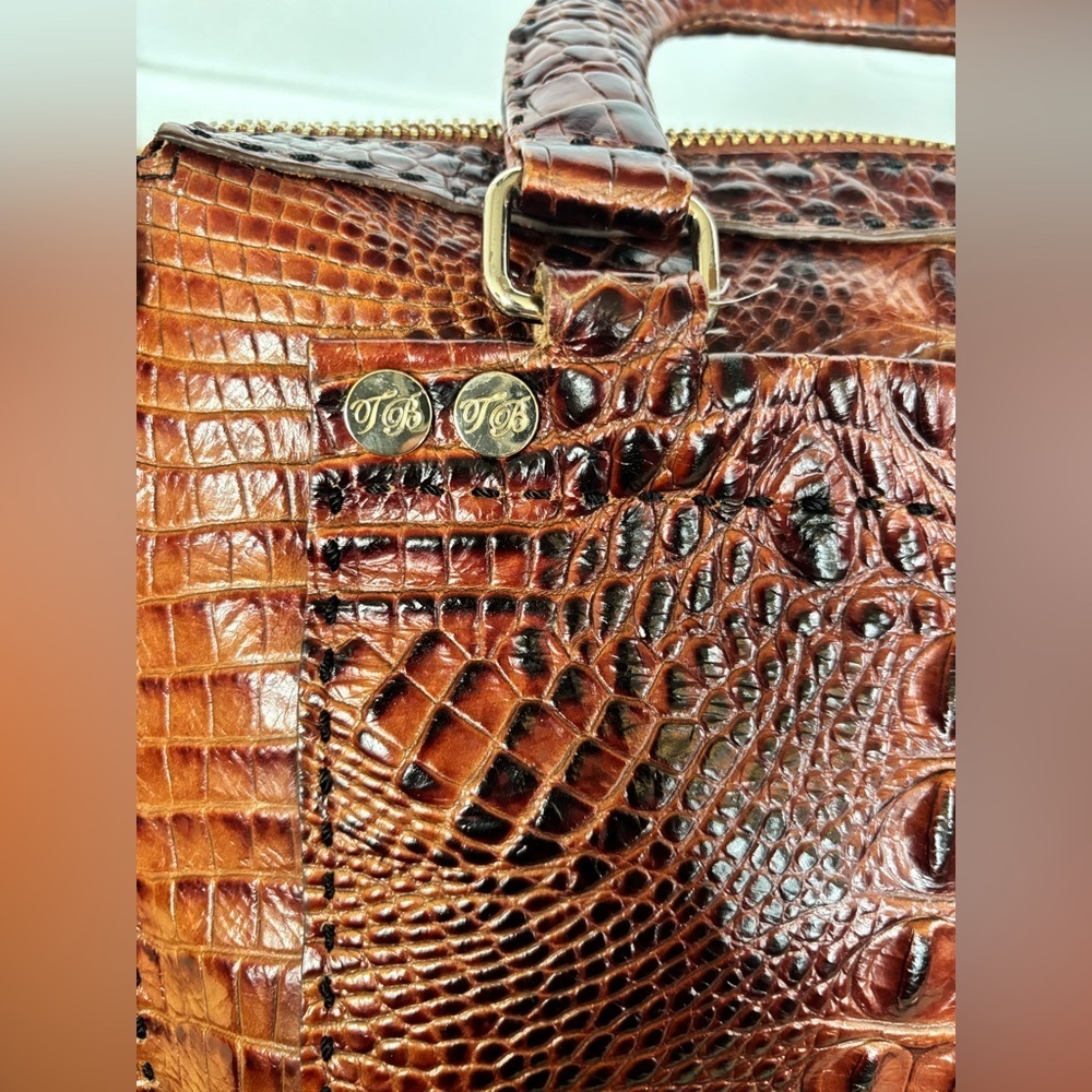 RARE Vintage Ted Baker Brown 100% Leather Crocodile Embossed Bag - Picture 11 of 16